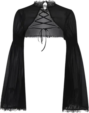 Women Gothic Crop Top Shirt Y2K Black Bell Sleeve Shawl Cardigan Punk Bolero Shrug