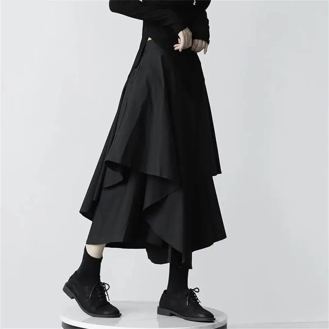 Women Gothic Irregular High-Waist Pleated Skirt Summer Vintage Asymmetrical Hem High Waist Flowy Midi Skirts