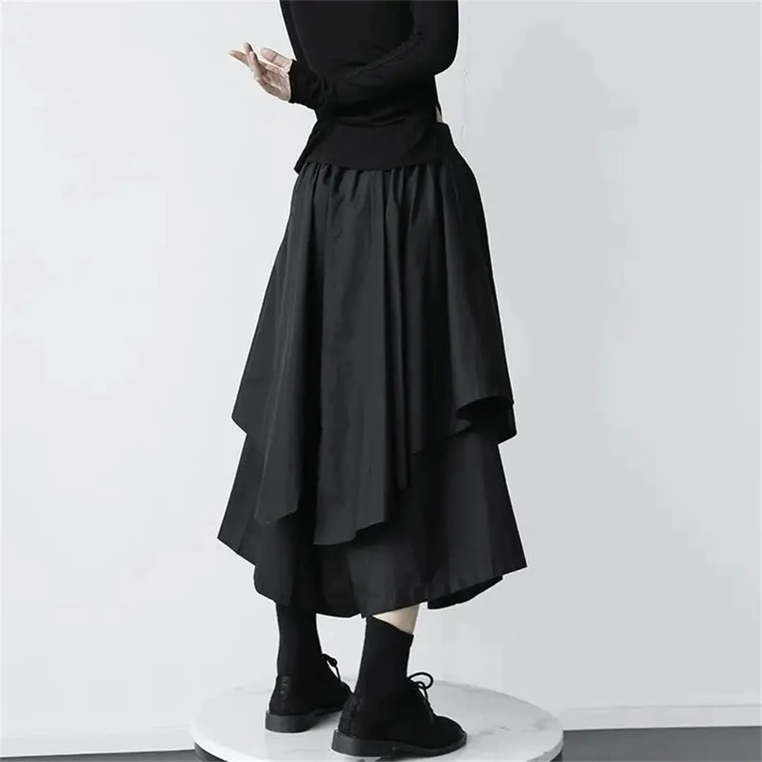 Women Gothic Irregular High-Waist Pleated Skirt Summer Vintage Asymmetrical Hem High Waist Flowy Midi Skirts