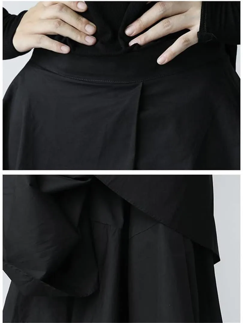 Women Gothic Irregular High-Waist Pleated Skirt Summer Vintage Asymmetrical Hem High Waist Flowy Midi Skirts