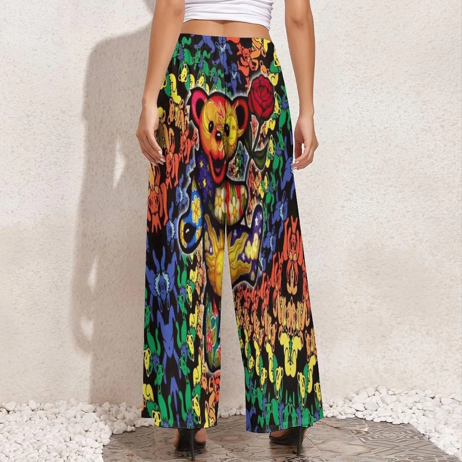 Women High Waist Casual Wide Leg Long Pants Trousers Funny Cute Graphic