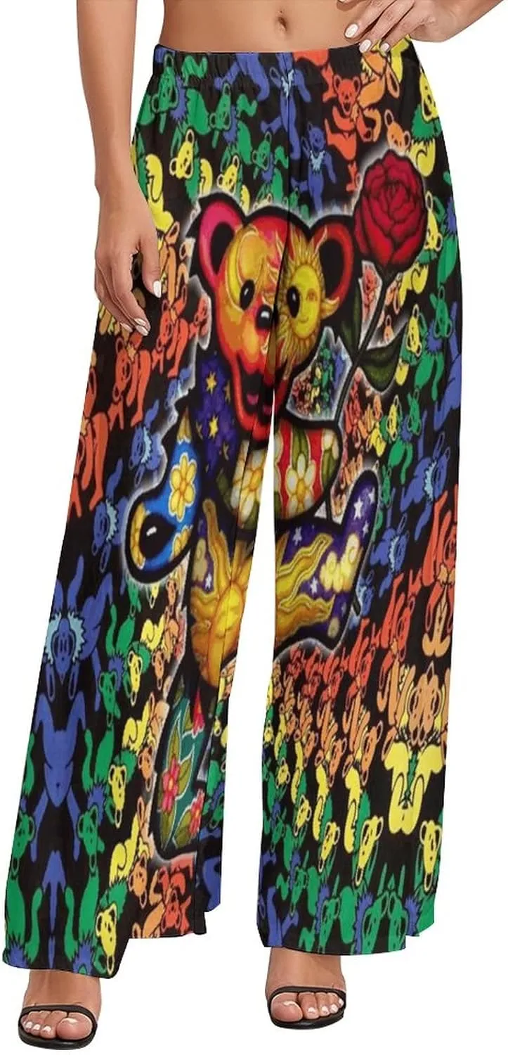 Women High Waist Casual Wide Leg Long Pants Trousers Funny Cute Graphic