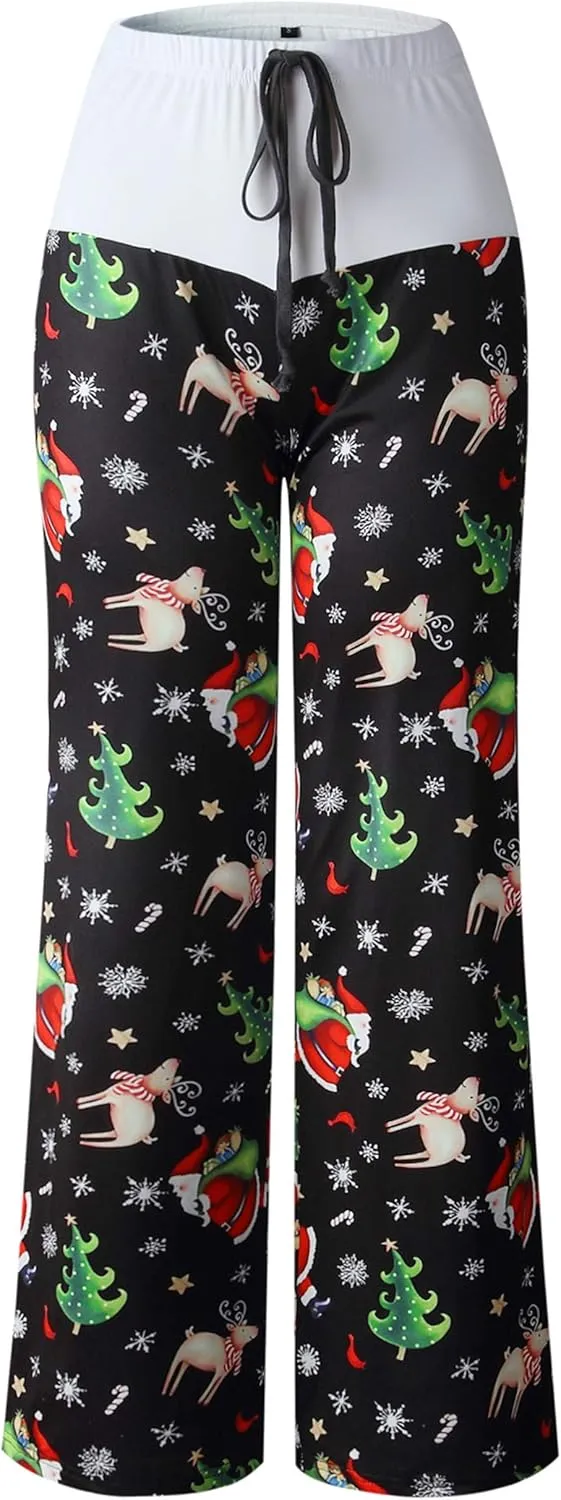 Women Pajama Pants Comfy Lounge Wide Leg Casual Stretch Palazzo Drawstring Pj Bottoms Pants S-3XL