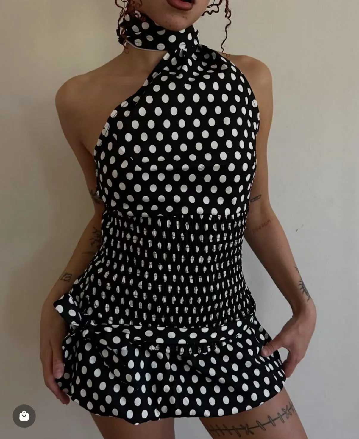 Women Polka Dot 2 Piece Outfits Skirt Sets Vintage Halter Neck Top and Ruffle Pleated Mini Skirt Y2k Summer Club Outfits