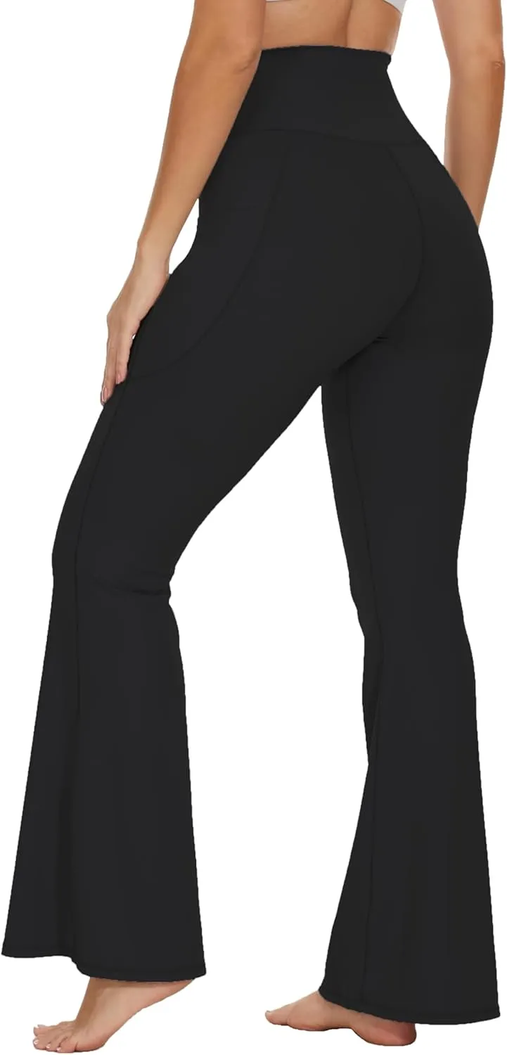 Womens 28"/30"/32"/34" Flare Crossover Leggings with Tummy Control, High Waist Wide Leg Yoga Pants with Pockets