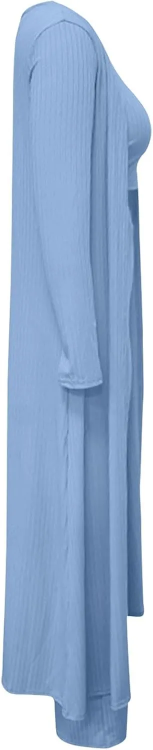Women's 3 Piece Matching Set Ribbed Knit Lounge Sets Tank Cardigan and High Waist Pants Pajamas Loungewear Outfits