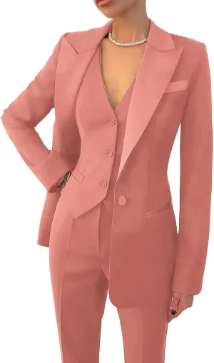 Women's 3 Piece Office Lady Suit Set for Business - Casual Blazer Pant Set for Work