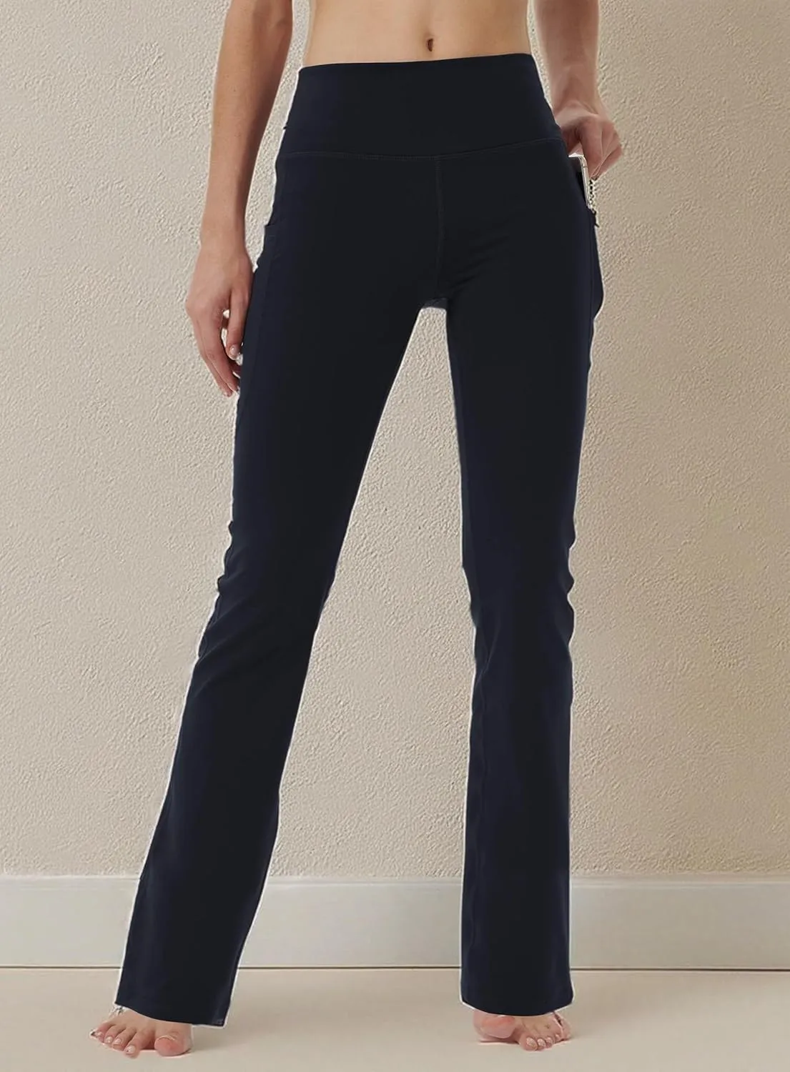 Women's Bootleg Yoga Pants with Hidden Pockets Tummy Control Running Legging Long Bootcut
