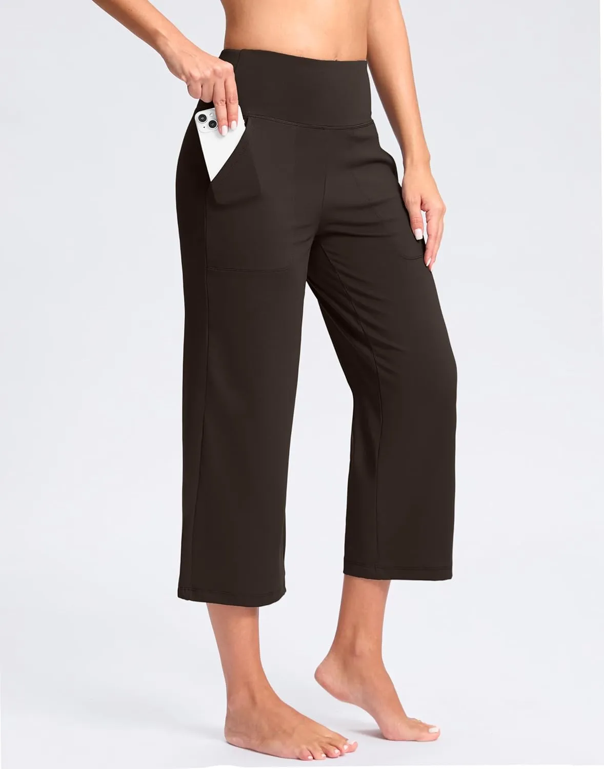 Women's Capri Pants with Pockets High Waist Yoga Pants Wide Leg Workout Crop Summer Pants for Casual, Travel, Exercise
