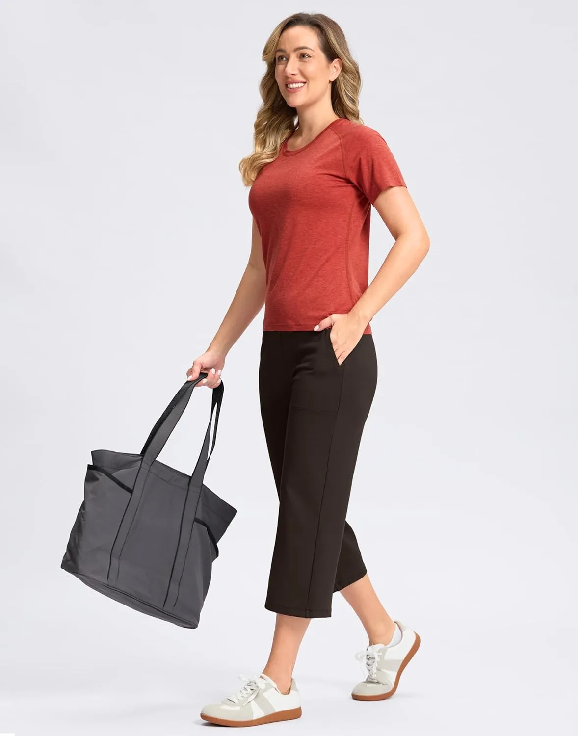 Women's Capri Pants with Pockets High Waist Yoga Pants Wide Leg Workout Crop Summer Pants for Casual, Travel, Exercise