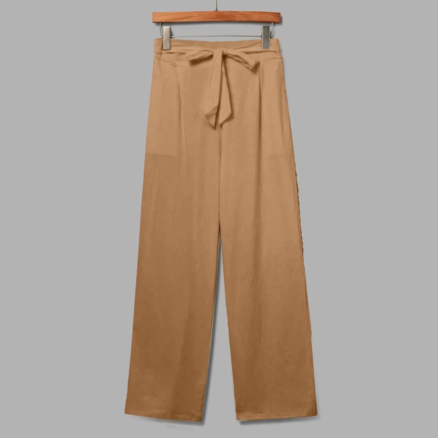 Women's Casual Cotton Linen Pants Elastic Waist Loose Fit Straight Jogger Pants Drawstring Solid Trousers with Pockets