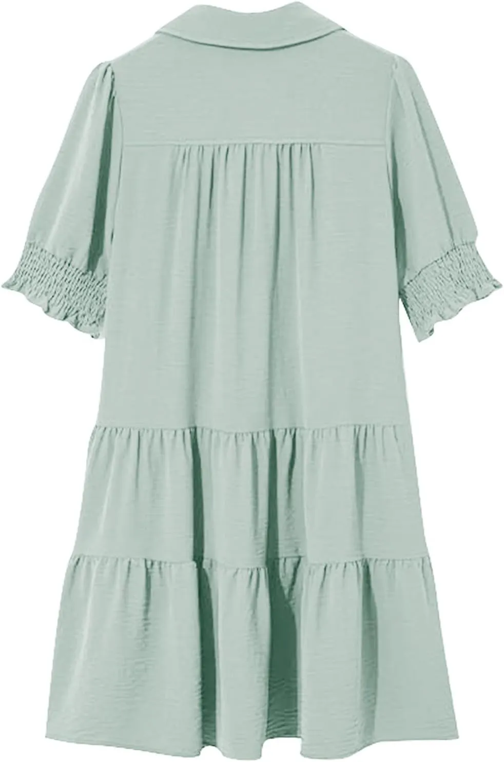 Women's Casual Lapel V-Neck Ruffle Sleeve Pleated Dress Collared Swing Mini Dresses Tiered A Line Dress Trendy