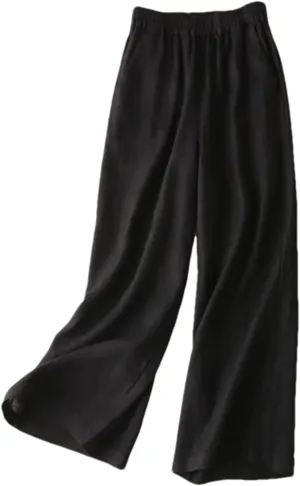 Women's Casual Summer Cotton Linen Wide Leg High Waist Straight Pants in Solid Color Trousers