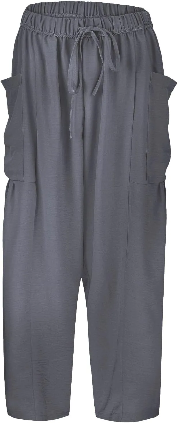 Women's Cotton Linen Summer Casual Loose Pants Low Waist Straight Loose Fit Trousers Trendy