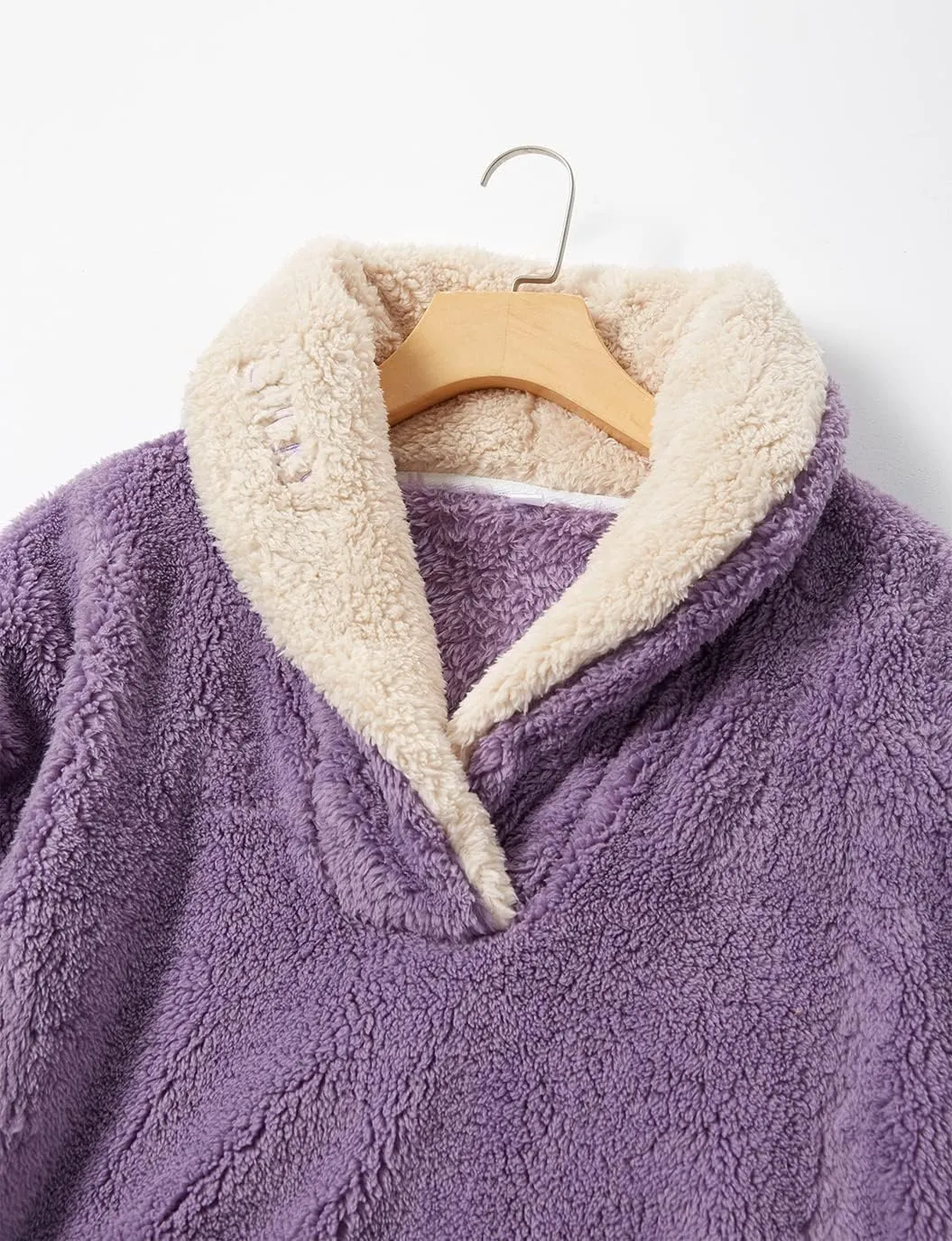 Women's Fluffy Loungewear Sleepwear Lounge Casual Pajamas Sets Loose Long Sleeve Fleece Pullover and Pants Set