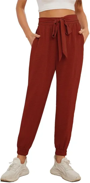 Womens High Waist Dressy Joggers Bow-Knot Loose Business Casual Pants for Work Tapered Trousers with Pockets