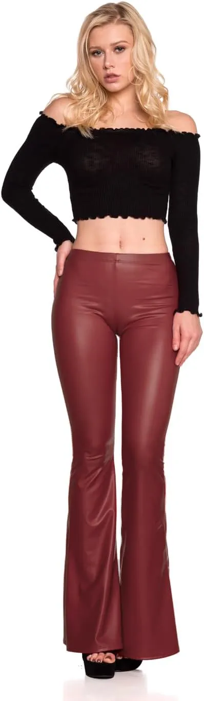 Women's J2 Love Faux Leather Bell Botom Flare Pants