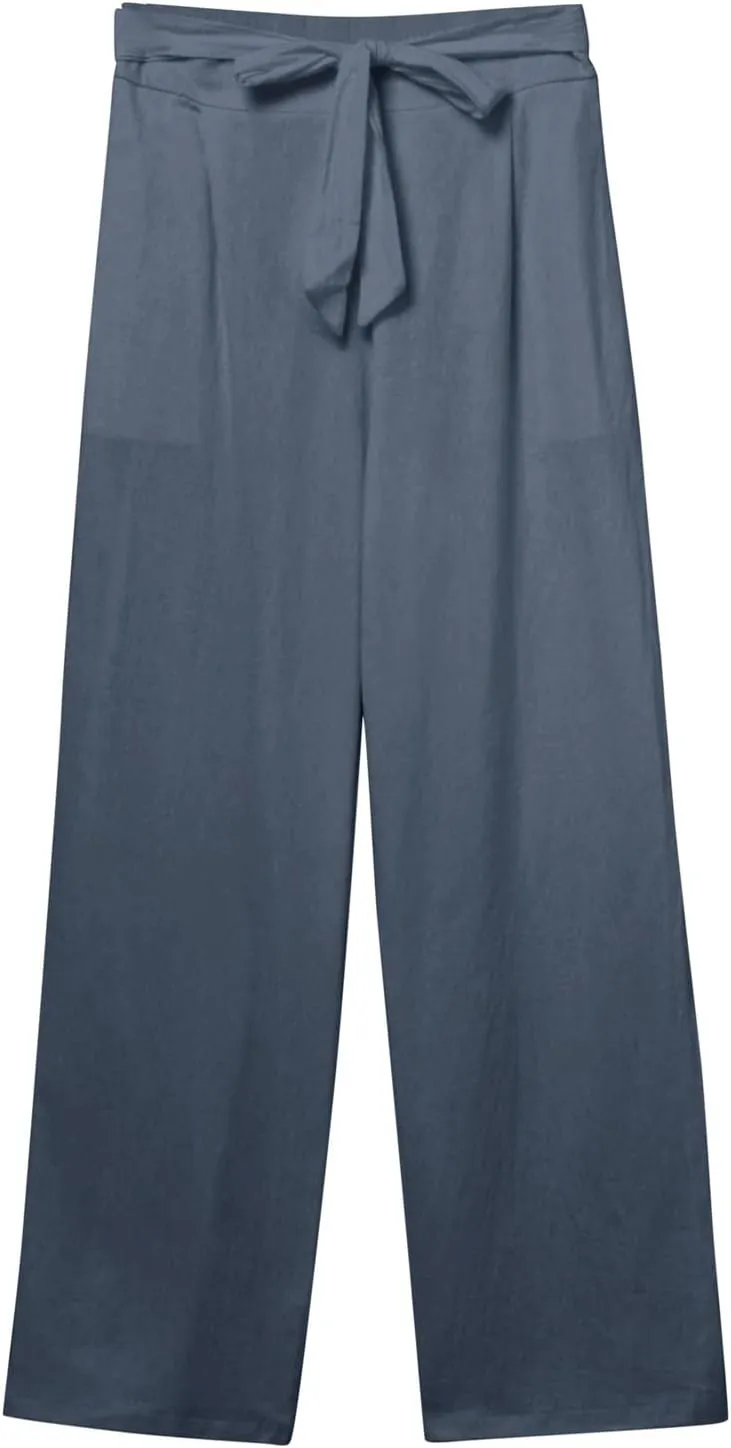 Women's Linen Summer Loose Pants Elastic Waist Long Lounge Slim-Fit Trouser Business Work