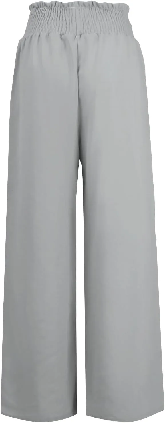 Womens Linen Summer Split Flowy Palazzo Lounge Pants Elastic Waist Bootcut Loose Fit Palazzo Pants Work Business