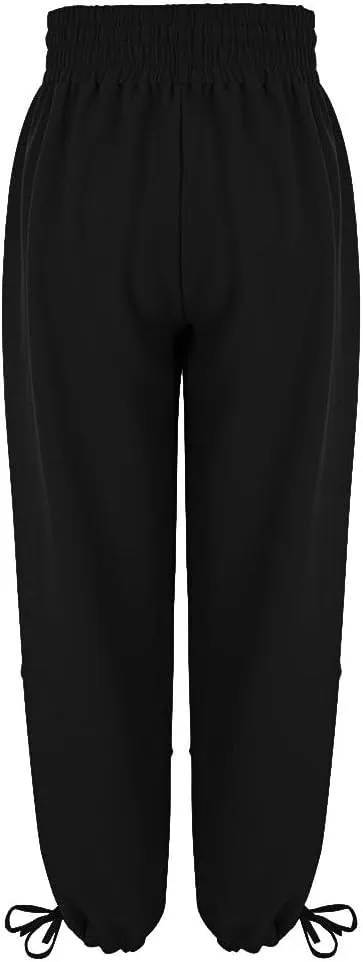 Women's Loose Fitting Palazzo Pants Pleated Drawstring Elastic Waist Solid Color with Pockets Relax Pants