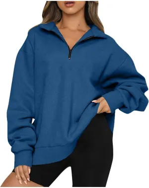 Womens Oversized Sweatshirts Crewneck Quarter-zip - Fall Fashion Pullover Outfits 2024 Y2k Clothes