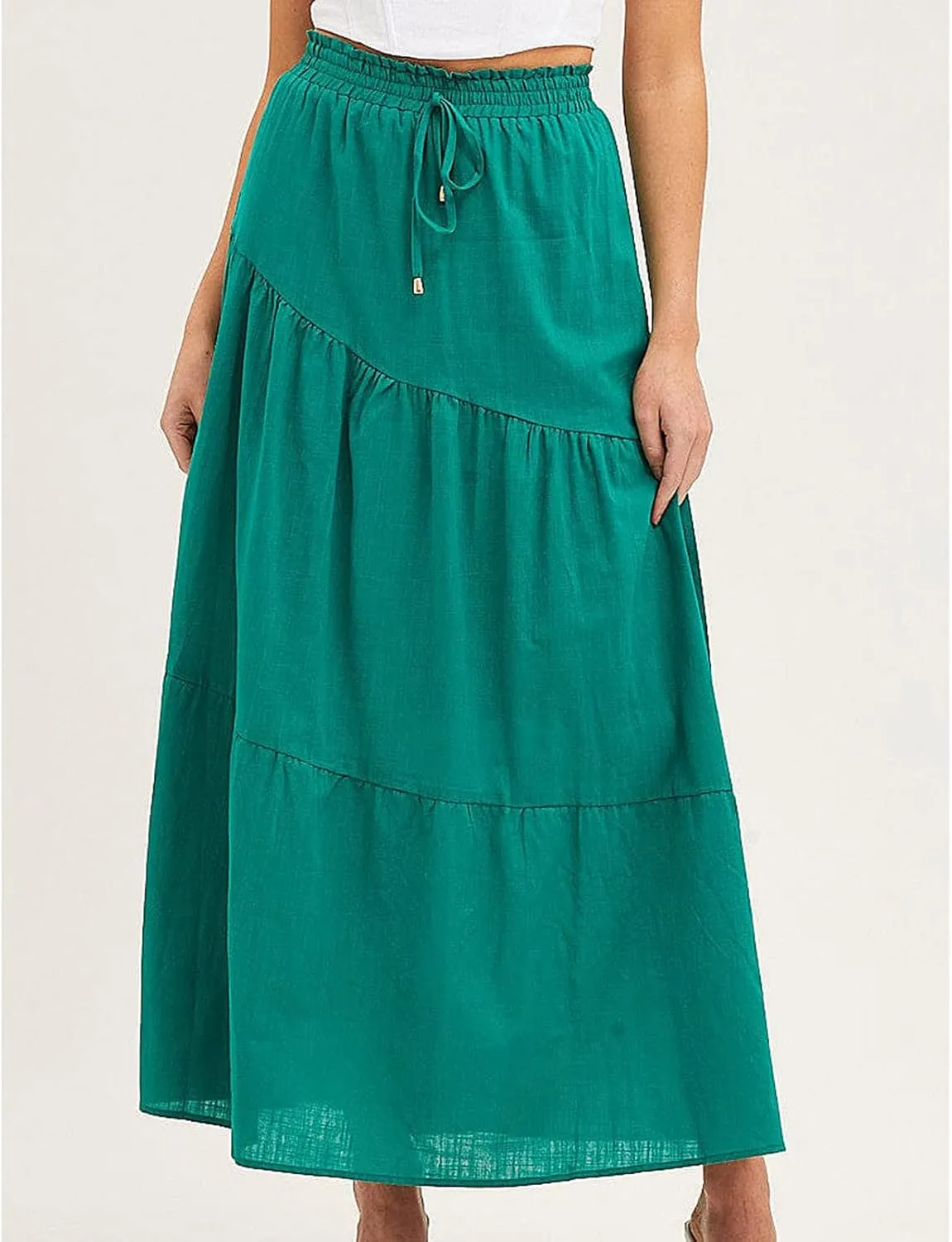 Women's Solid Color Maxi Skirt Summer Casual Cotton Linen Front Slit Long Skirt Button Up Beach Skirts