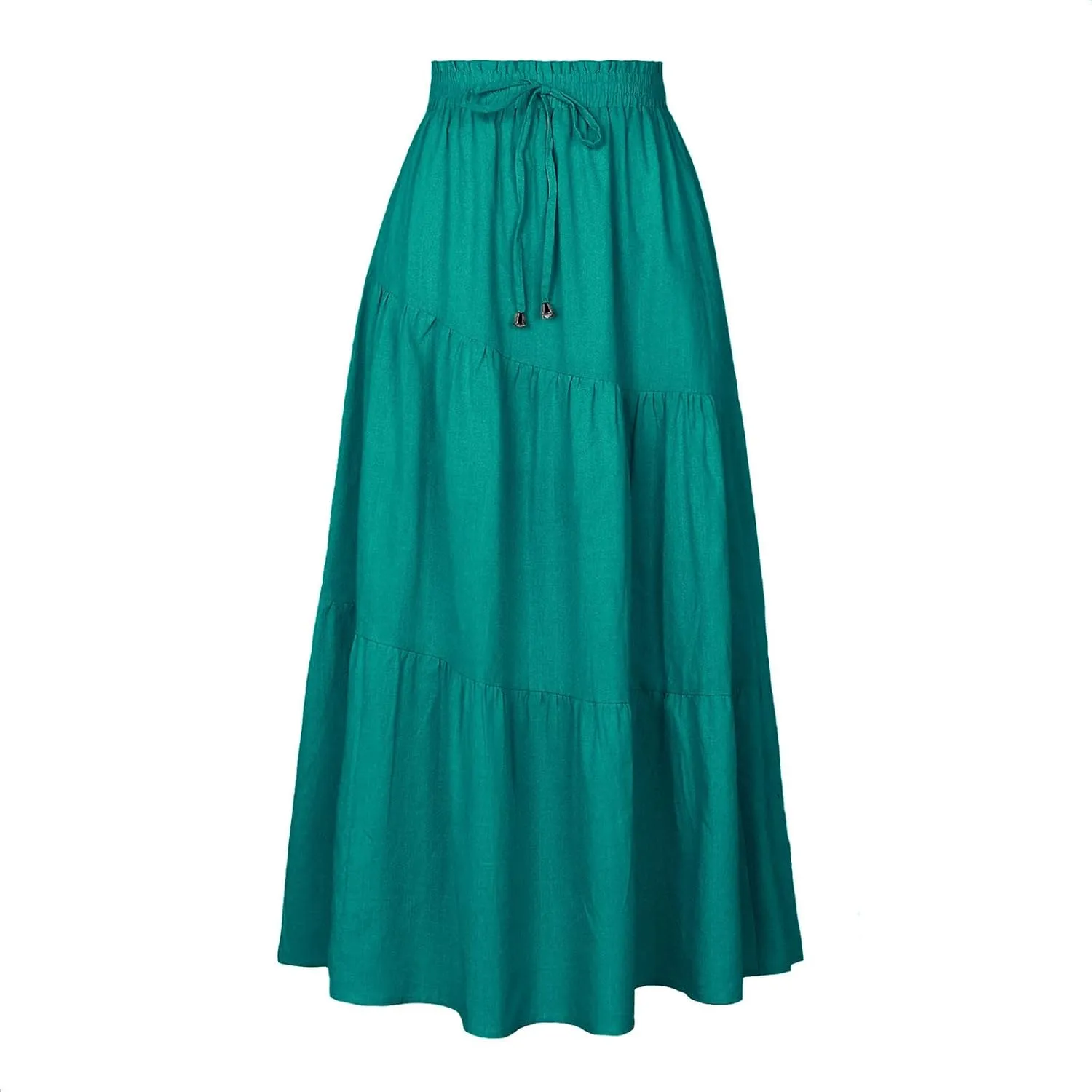 Women's Solid Color Maxi Skirt Summer Casual Cotton Linen Front Slit Long Skirt Button Up Beach Skirts