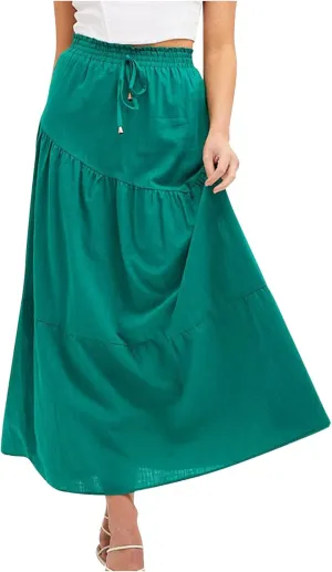 Women's Solid Color Maxi Skirt Summer Casual Cotton Linen Front Slit Long Skirt Button Up Beach Skirts