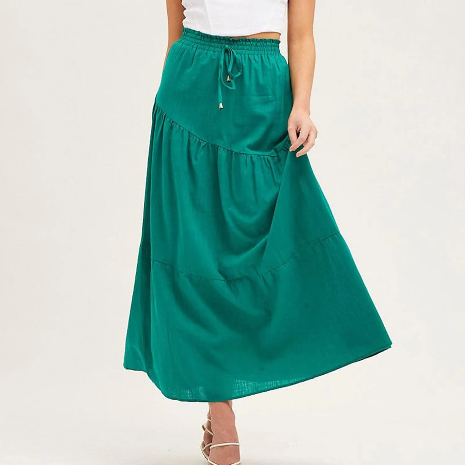 Women's Solid Color Maxi Skirt Summer Casual Cotton Linen Front Slit Long Skirt Button Up Beach Skirts