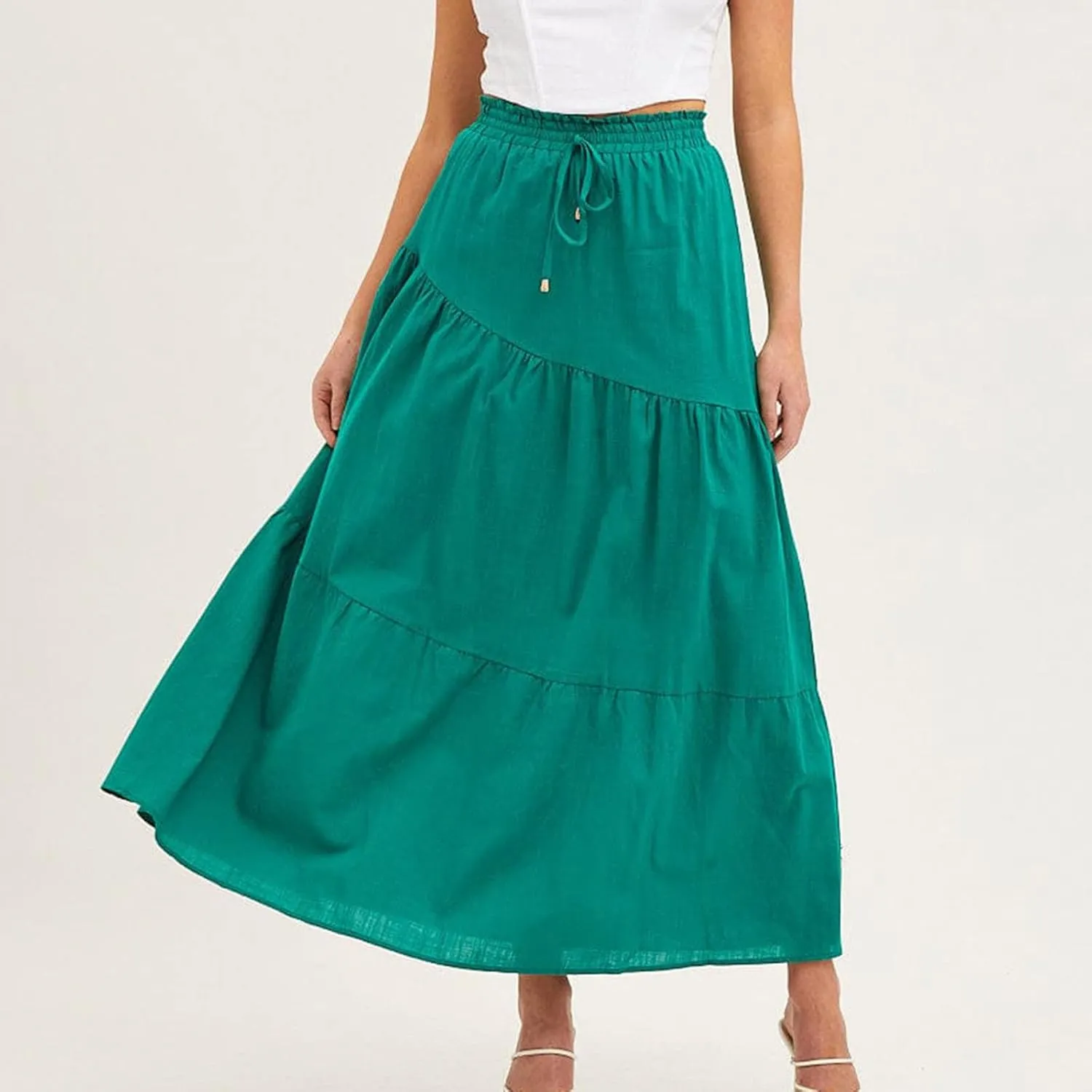 Women's Solid Color Maxi Skirt Summer Casual Cotton Linen Front Slit Long Skirt Button Up Beach Skirts