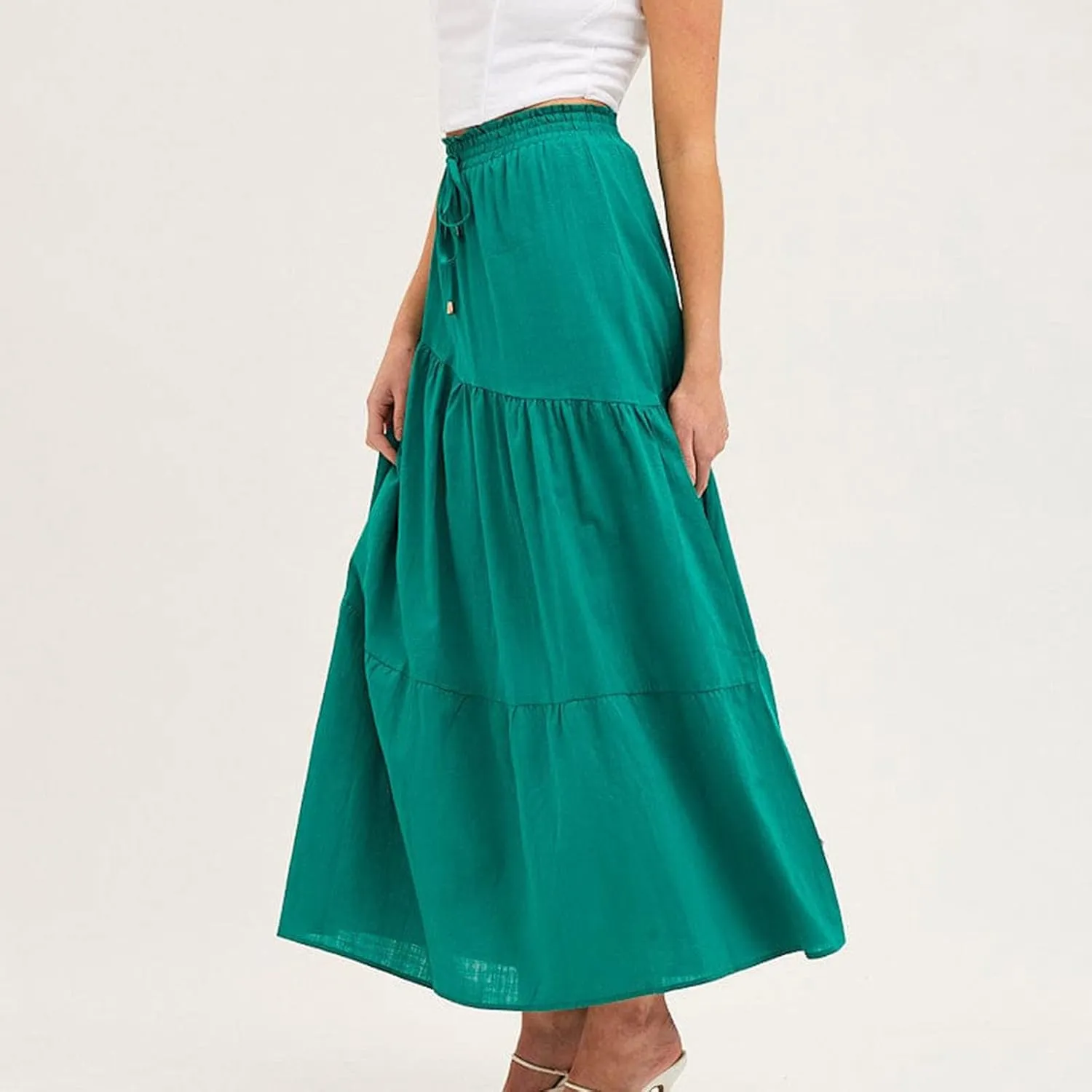 Women's Solid Color Maxi Skirt Summer Casual Cotton Linen Front Slit Long Skirt Button Up Beach Skirts