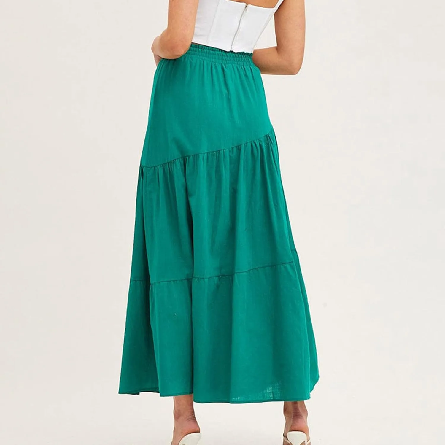 Women's Solid Color Maxi Skirt Summer Casual Cotton Linen Front Slit Long Skirt Button Up Beach Skirts