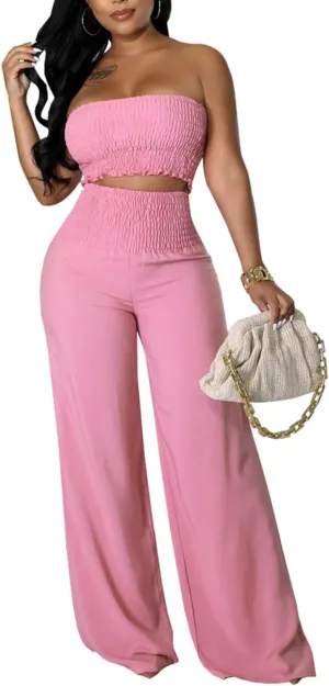 Womens Summer Outfits Crop Tops and Pants Sets Sexy Vacation Jumpsuits 2 Piece Sets with Pockets