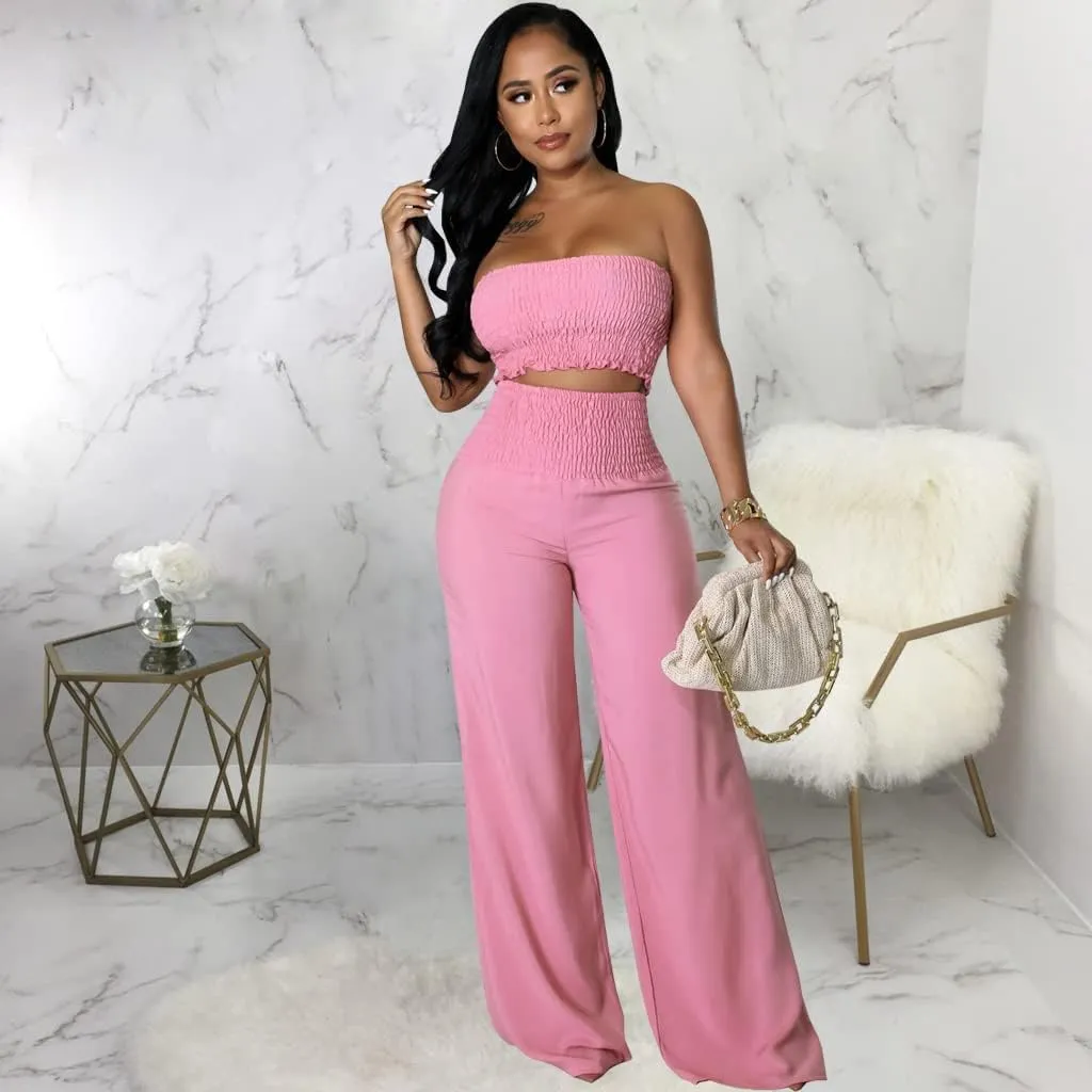 Womens Summer Outfits Crop Tops and Pants Sets Sexy Vacation Jumpsuits 2 Piece Sets with Pockets