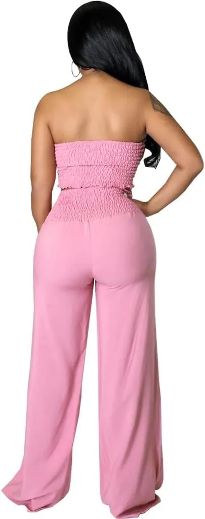 Womens Summer Outfits Crop Tops and Pants Sets Sexy Vacation Jumpsuits 2 Piece Sets with Pockets
