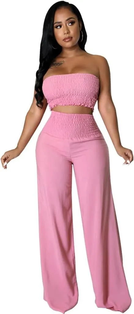 Womens Summer Outfits Crop Tops and Pants Sets Sexy Vacation Jumpsuits 2 Piece Sets with Pockets