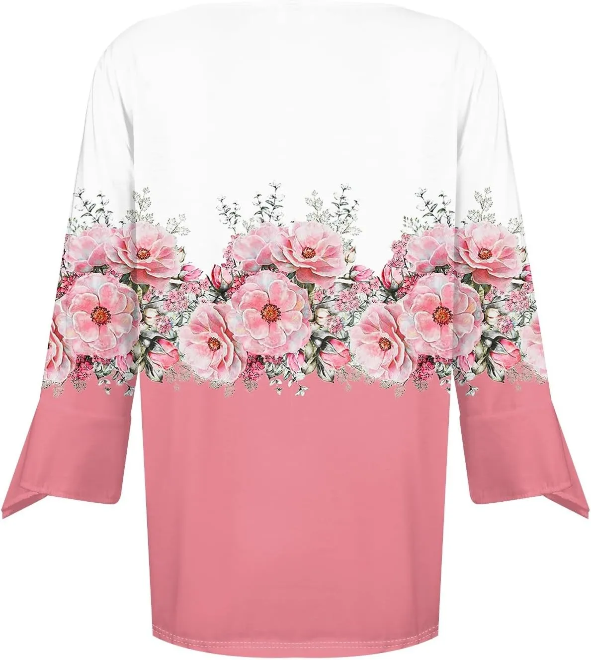 Women's Summer Tops Floral Print V Neck Basic Tees Bell 3/4 Sleeve Loose Casual Tunic Tops Summer Baggy Work Tops