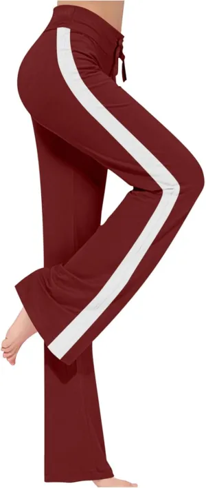 Women's Sweatpant Yoga Leggings Side Striped High Waist Stretch Slim Comfy Jogger Gym Sport Workout Pants Trousers