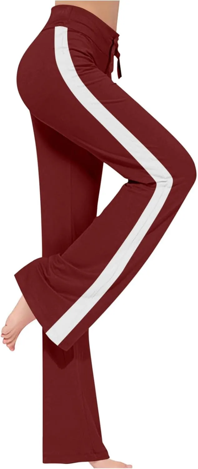 Women's Sweatpant Yoga Leggings Side Striped High Waist Stretch Slim Comfy Jogger Gym Sport Workout Pants Trousers
