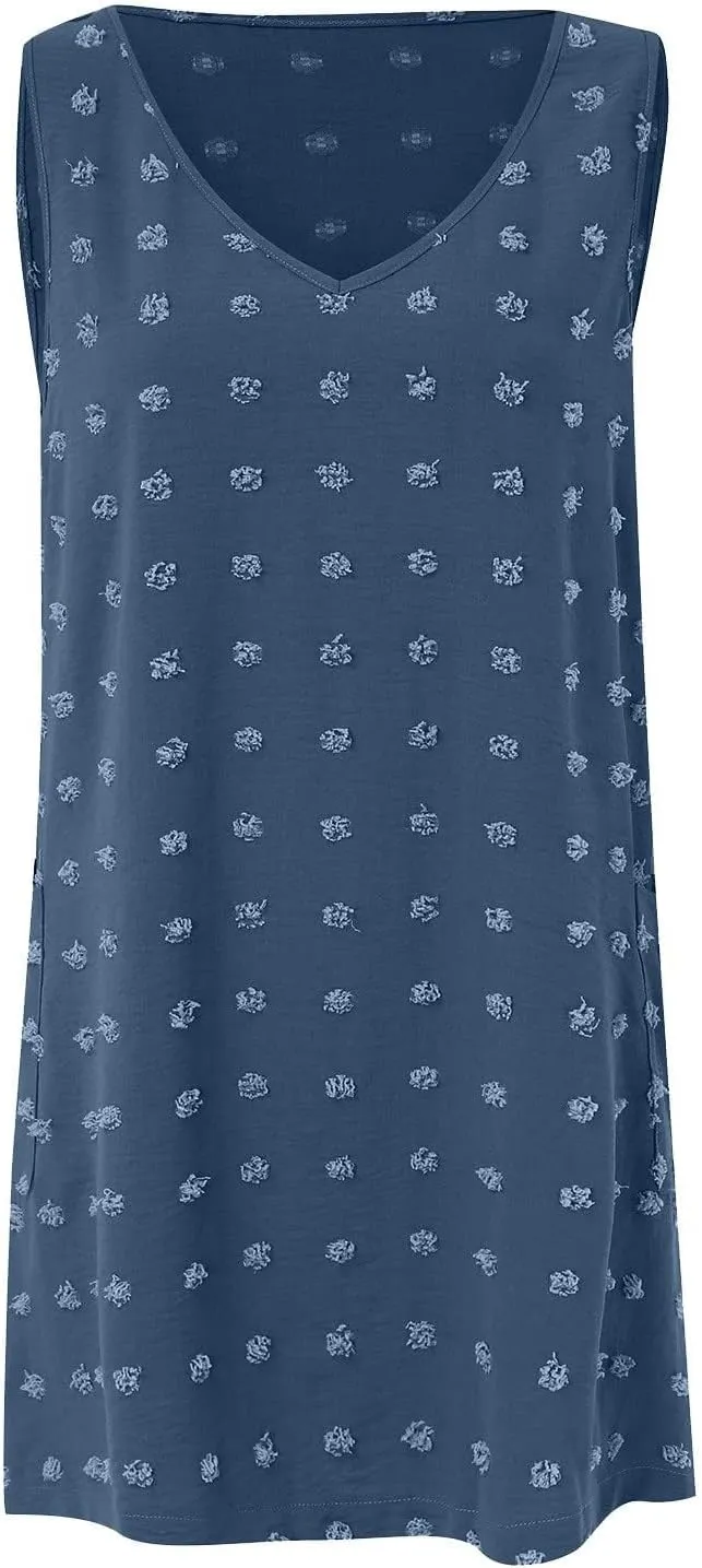 Women's Swiss Polka Dot Beach Cover Up Dresses Summer Vacation Swimsuit Tank Dress V Neck Sundress with Pockets