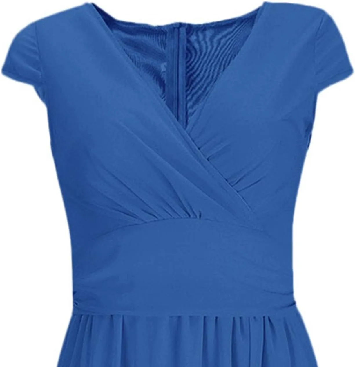 Women's V Neck Solid Color Short Sleeve Chiffon Waist Closing Evening Dress Womens Nightgowns Cotton