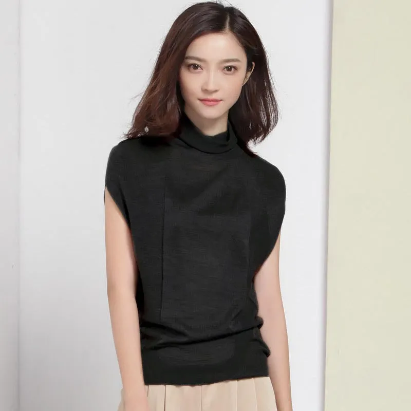 Wool Soft Elastic Sweaters and Pullovers Heap Collar Short Sleeve Summer Women Cashmere Sweater Female Brand jumpers Pullover