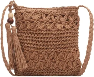 Woven bag,vacation handbags,Straw Bag Fashion Retro Style Straw Woven Women's Bag Summer Woven Shoulder Bag Beach Messenger Bag Straw Bag Tote(Brown)