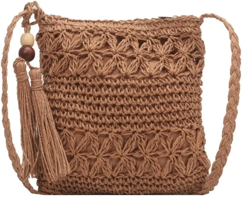 Woven bag,vacation handbags,Straw Bag Fashion Retro Style Straw Woven Women's Bag Summer Woven Shoulder Bag Beach Messenger Bag Straw Bag Tote(Brown)