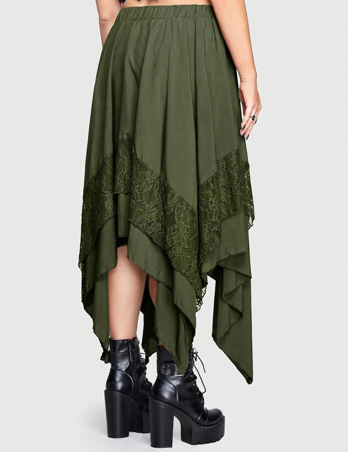 Yimoon Womens Renaissance Skirt Lace Tiered Asymmetrical Flowy Fairy Long Skirt High Waist Gothic Midi Skirts