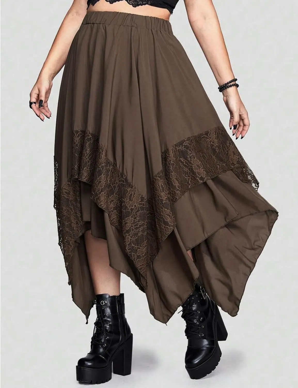 Yimoon Womens Renaissance Skirt Lace Tiered Asymmetrical Flowy Fairy Long Skirt High Waist Gothic Midi Skirts