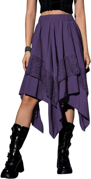 Yimoon Womens Renaissance Skirt Lace Tiered Asymmetrical Flowy Fairy Long Skirt High Waist Gothic Midi Skirts
