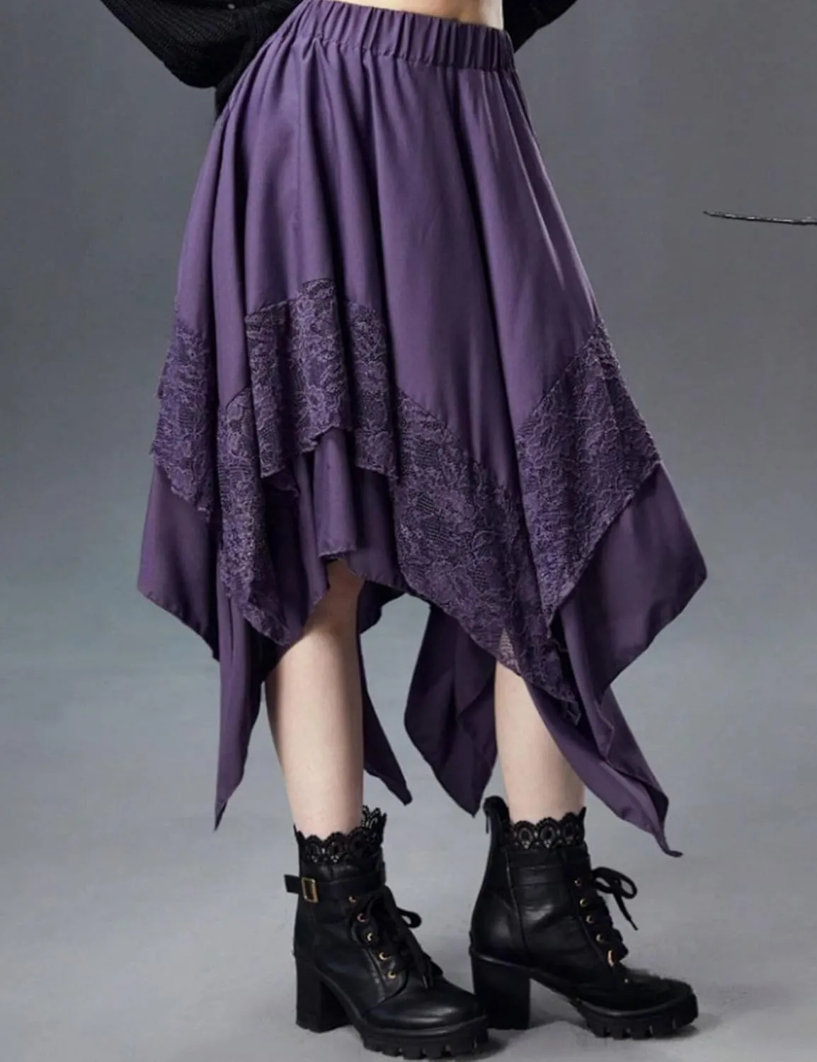 Yimoon Womens Renaissance Skirt Lace Tiered Asymmetrical Flowy Fairy Long Skirt High Waist Gothic Midi Skirts