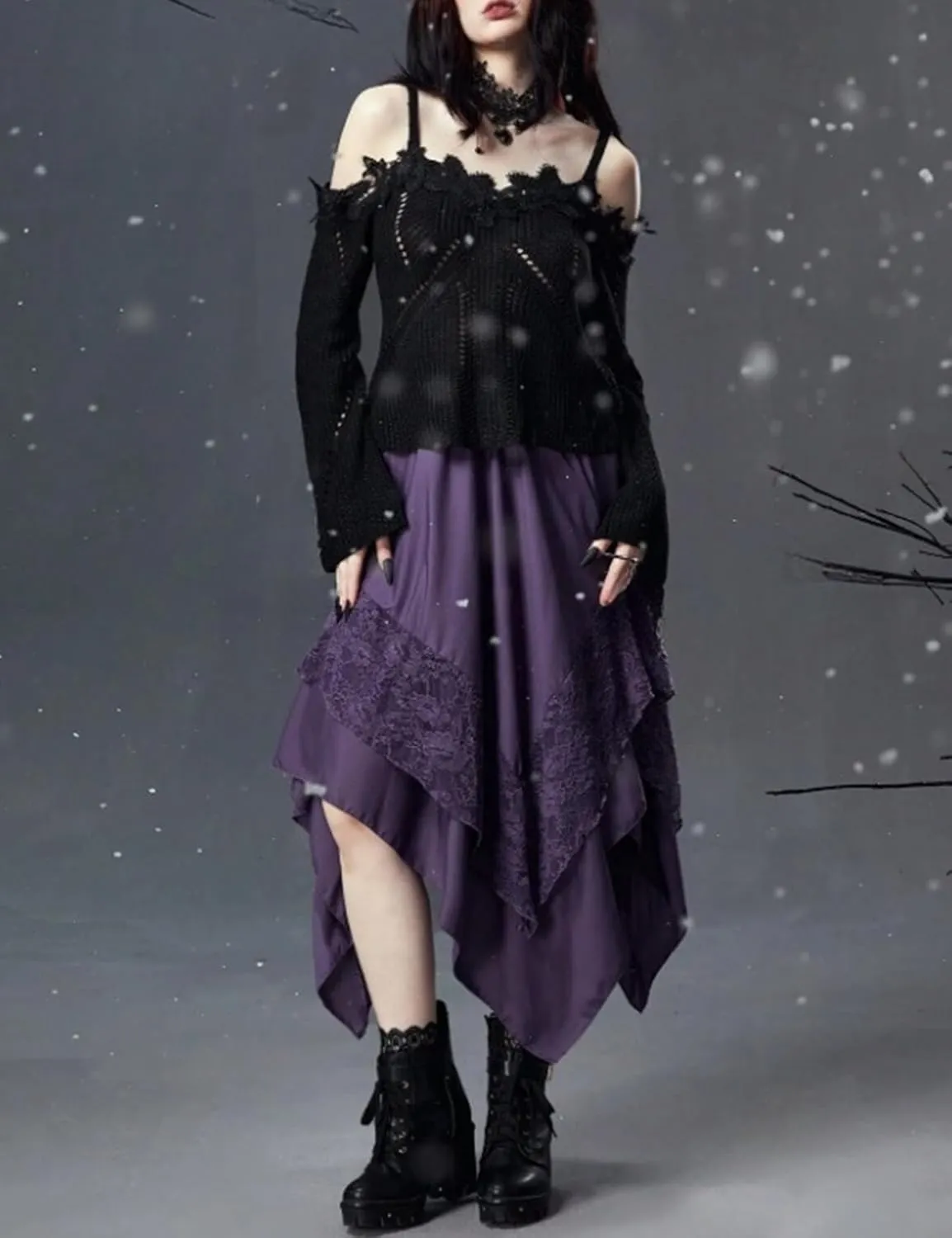 Yimoon Womens Renaissance Skirt Lace Tiered Asymmetrical Flowy Fairy Long Skirt High Waist Gothic Midi Skirts