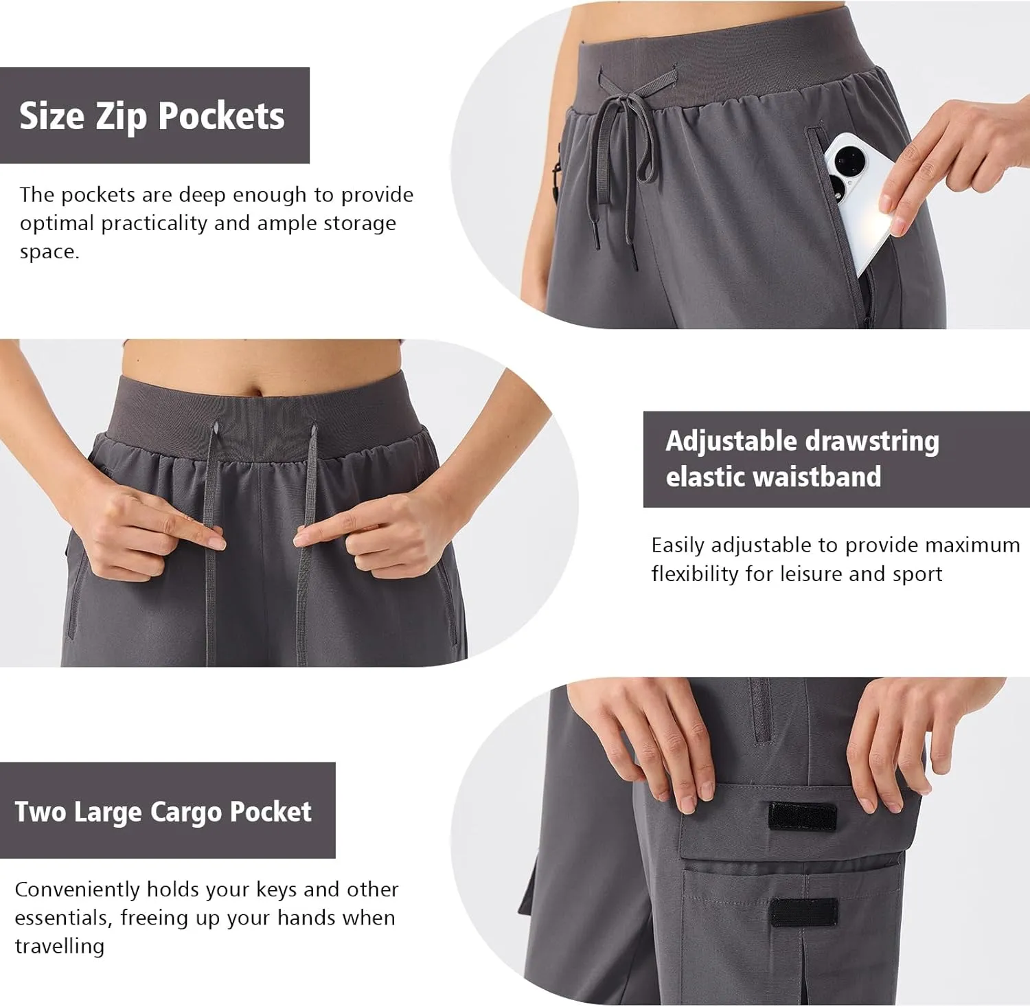 ZENGVEE Women's Quick Dry Hiking Cargo Pants with 5 Pockets Lightweight Athletic Travel Outdoor Joggers Casual Track Pants